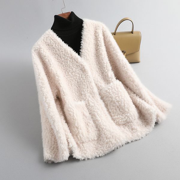 

women's trench coats 2021 winter fashion sheep shearling short female 100% wool casaul clothes korean woman doudoune femme wpy1967, Tan;black