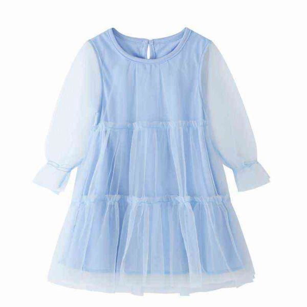

jumping meters breathable dress girls with net-yarn solid color round neck cotton kids autumn long sleeve for sky blue dresses g1215, Red;yellow