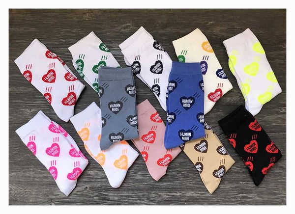 

sports, casual three pairs of human made new love manyin cotton sports socks for men and women, Black
