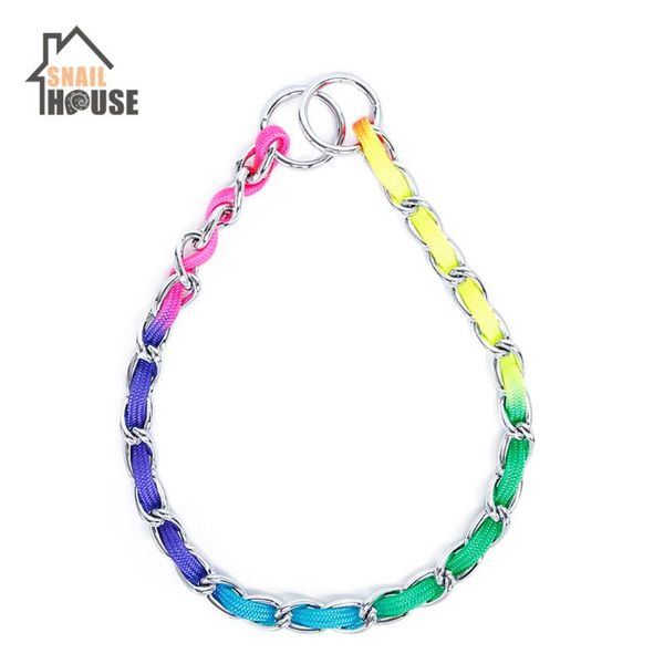 

snailhouse 2021 pet dogs metal pinch training chain collar leash rainbow colorful supplies medium durable collars strap dog & leashes