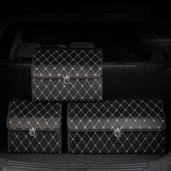 

car organizer pu leather trunk storage bag box auto suv folding large cargo stowing tidying accessories