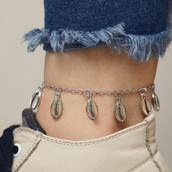 

anklets simple metal shell pendant fashion gold silver on foot ankle bracelet beach barefoot jewelry for women, Red;blue