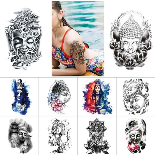 

temporary tattoos waterproof tattoo stickers chinese buddha statue lotus ink black fake for men women arm body