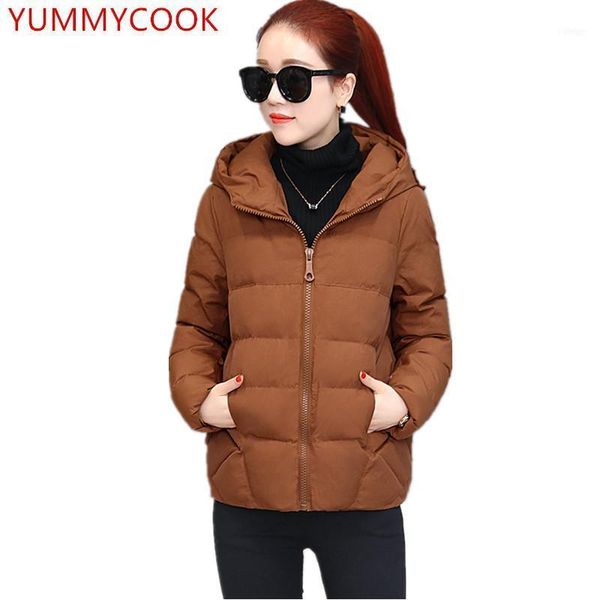 

women's down & parkas short paragraph solid color cotton-padded jacket female 2021 winter thickening hooded clothing cotton a31, Black