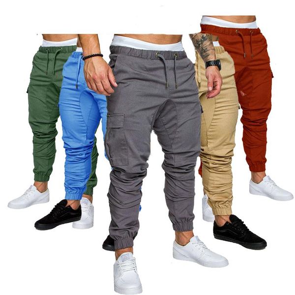 

men's pants jogger male solid color casual cargo streetwear men trousers, Black
