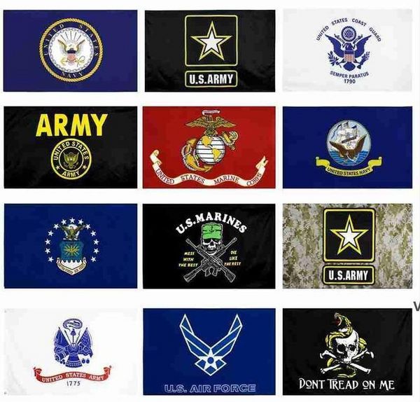 US Army Flag USMC 13 estilos direto Fábrica Atacado 3x5fts 90x150cm Força Aérea Crânio Gadsden Camo Army Banner EUA Fuzileiros navais