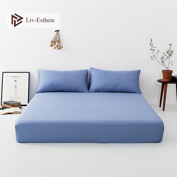 

sheets & sets liv-esthete 100% silk blue fitted sheet silky healthy mattress cover double queen king bed case for women men