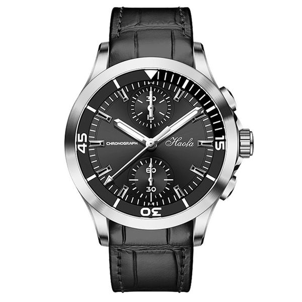 

wristwatches haofa chronograph watch skeleton automatic movement five star design leather strap silver scale dial, Slivery;brown