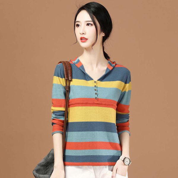 

over hooded sweater, wear spring color matching striped sweater, White;black