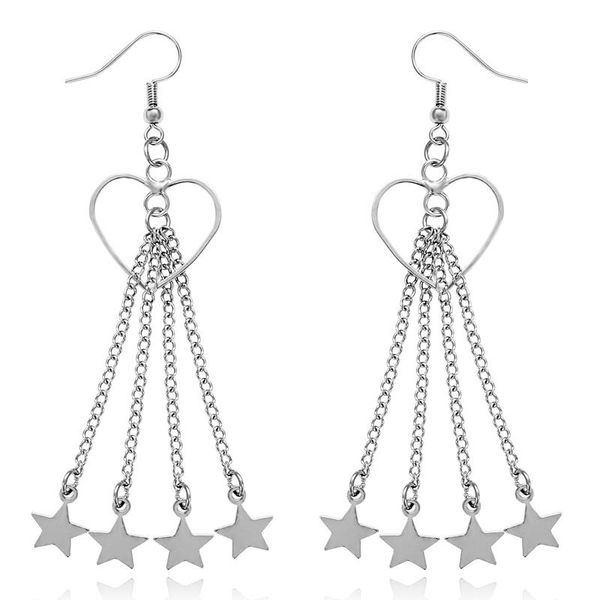 

trendy stainless steel star shape earrings long dangle silver plated heart drop earing chain women jewelry & chandelier
