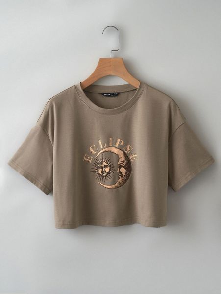 

moon and letter graphic crop tee 677l#, White