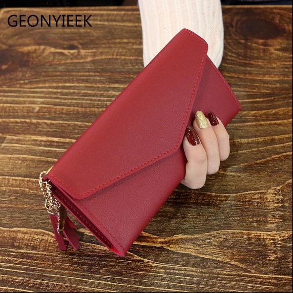 

brand leather women wallet design hasp solid color card bags long female purse 5 colors ladies billetera, Red;black