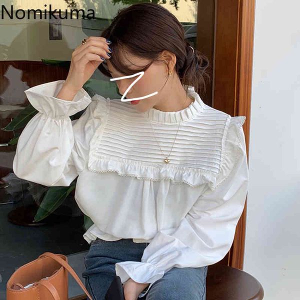 

nomikuma causal slim waist flare sleeve blouse women korean stand neck shirt spring new pullover blusas mujer de moda 6d864 210427, White