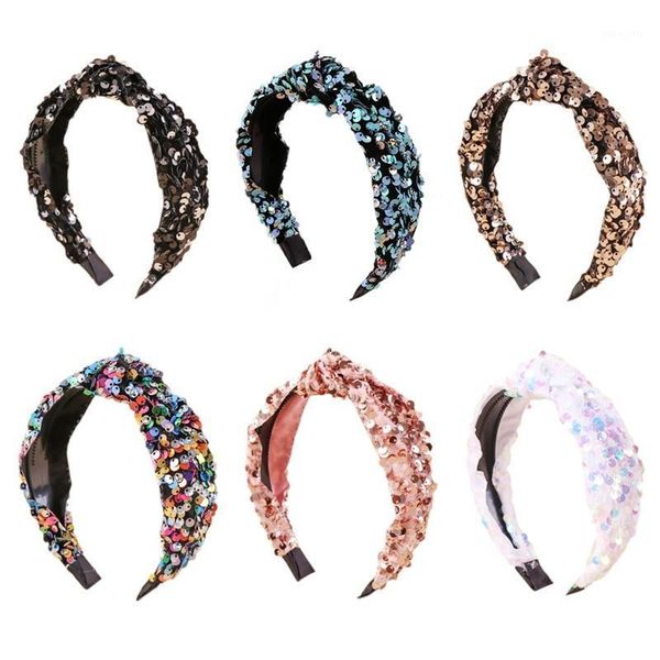 

sequins headband hairband colorful fish scale head band for girls hair accessories cross knotted hoop wide headwear1