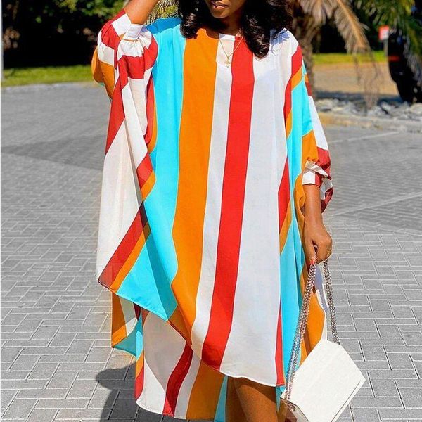 

casual dresses women striped loose o neck oversized fashion female african ladies summer autumn xxxl colorful printed 2021, Black;gray