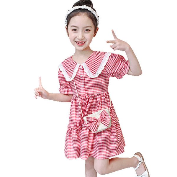 

dress for girls plaid pattern party kids casual style children summer children's costumes 6 8 10 210528, Red;yellow