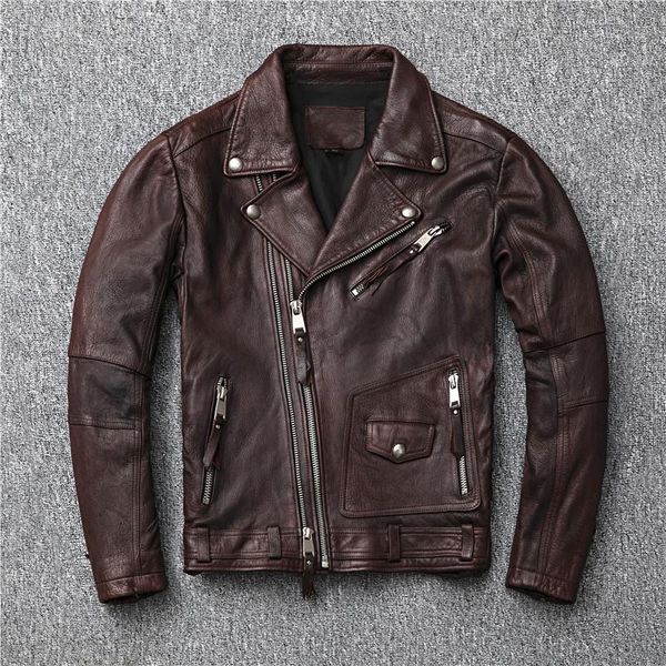 

men's leather & faux b2 motorcycle jacket men slim fit short double zipper genuine coat brown fashion moto biker rider, Black