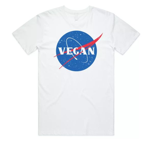 

Vegan Space T-shirt Tee Funny Veganism Gift Retro Animal Nature Lover, White;black