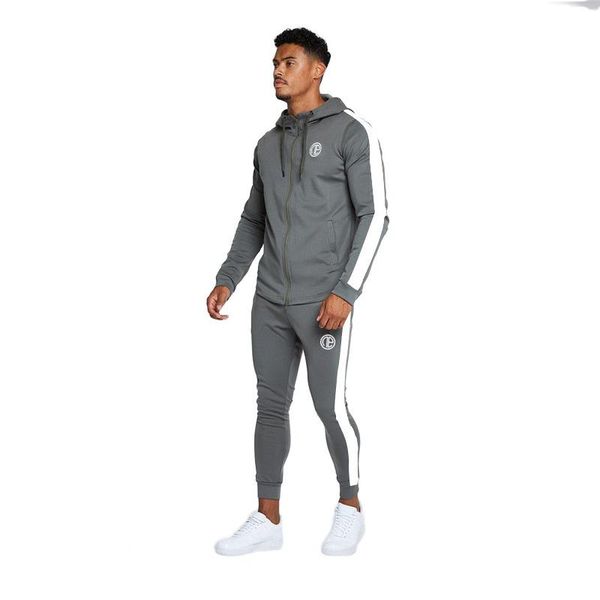 

men's tracksuits men hooded sports suit fitness outdoor joggers training zipper long sleeve hoodie jacket+pants, Gray
