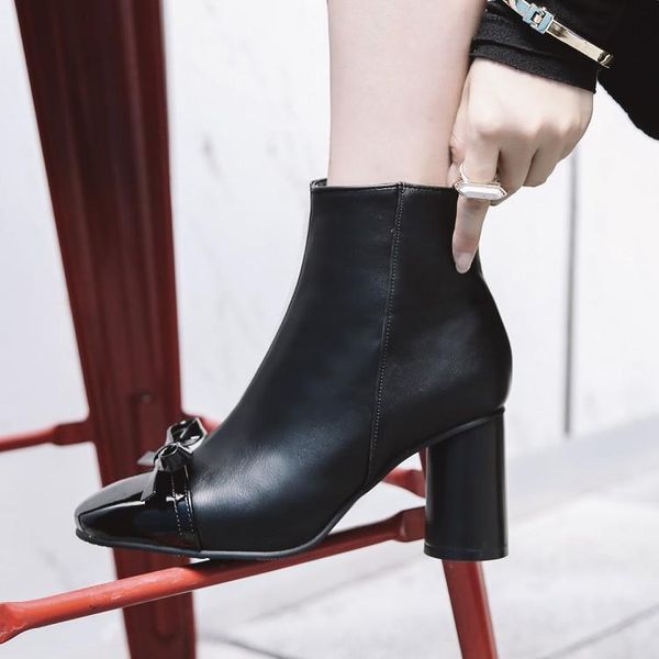 

boots big size 10 - women shoes ankle for ladies woman winter square bow, Black