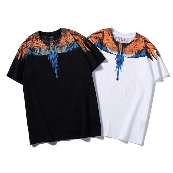

ttide brand mb water drop feather wings printed short sleeve t-shirt for men and women loose half sleeve, White;black