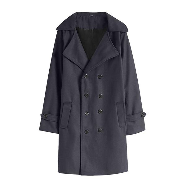 

men's trench coats fashion double button windproof turn down collar long sleeve pockets outwear, Tan;black