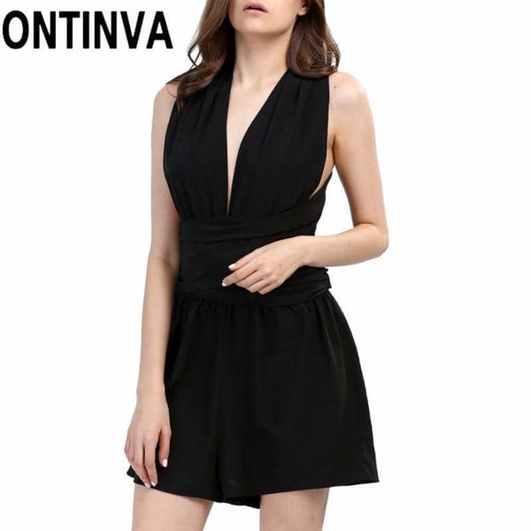 Liquidazione Summer Beach Pagliaccetti tuta da donna in chiffon sexy moda vendita tuta nera senza schienale tute da gioco macacao 210527