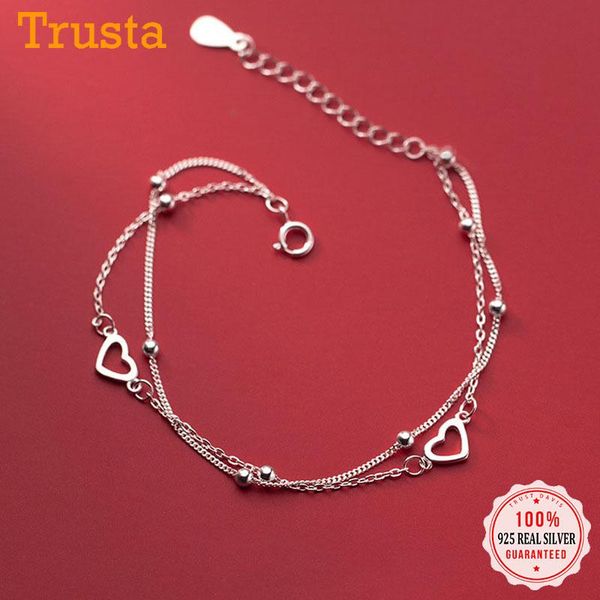 

other bracelets trustdavis genuine 925 sterling silver fashion double chain romantic heart bracelet for women valentine's day jewelry d, Golden;silver