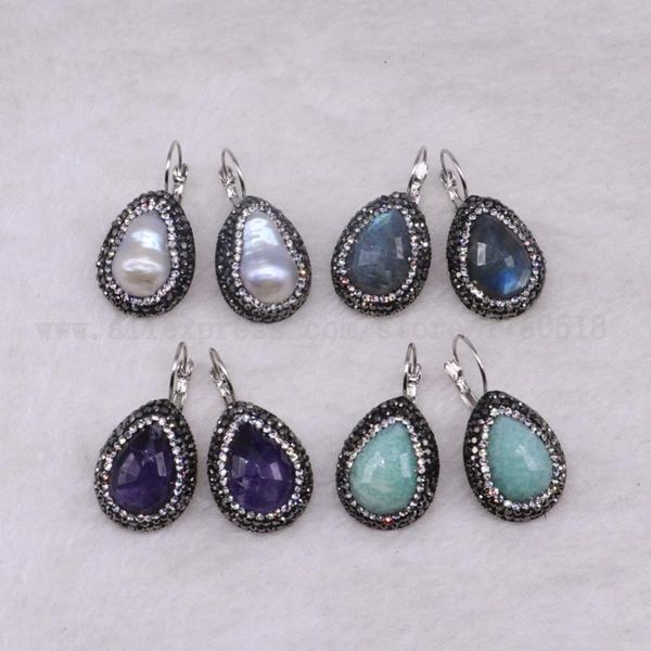 

pairs natural stone earrings faceted drop shape druzy earring wholesale jewelry gem for women 3351 stud, Golden;silver