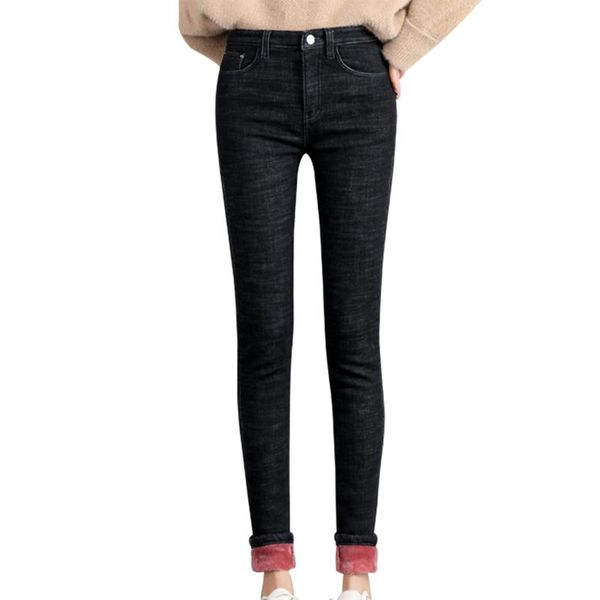 

women's fleece lined jeans warm stretchy skinny pants high waist trousers j55, Blue