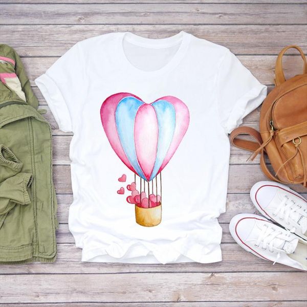 

watercolor balloon love valentine women t shirts cartoon print graphic ladies female tee, White