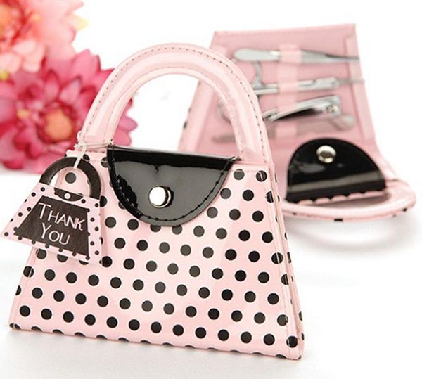 

pink polka dot purse manicure set favor bridal shower favors wedding and gifts for guest 5set = 20pcs party