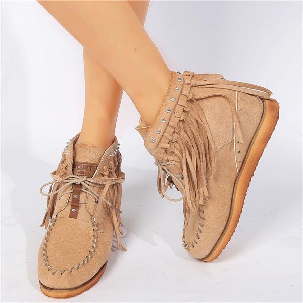 

boots lace up flat big size 43 winter 2021 comfort short women's low tube, Black