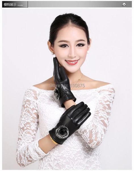 

five fingers gloves female winter plus size velvet thicken sheepskin mittens woman warm genuine leather cowhide mitten, Blue;gray