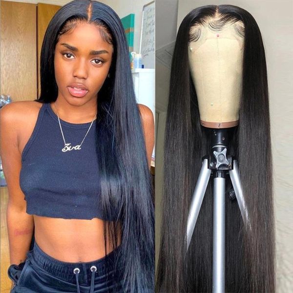 

lace wigs 30 inch straight hair t part pre plucked baby brazilian remy front human wig for black women full, Black;brown