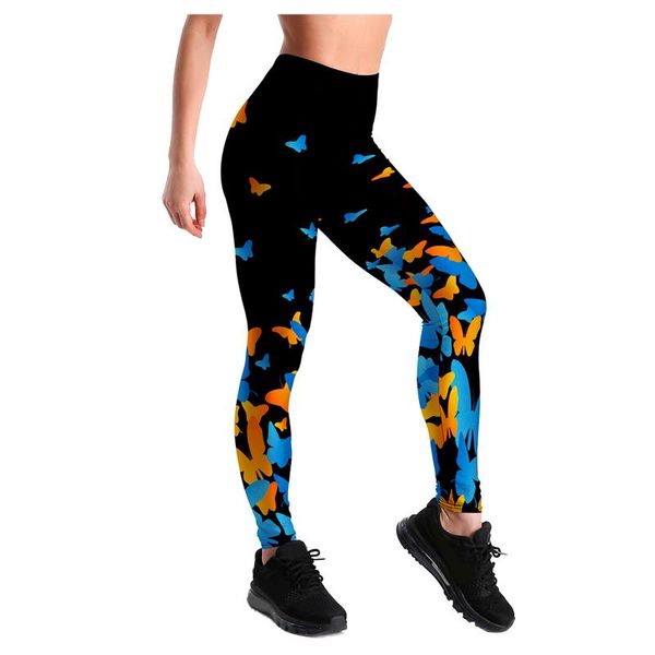 

women's leggings women fitness butterfly printing plus size s-xxl high waist stretch bodybuilding legging workout pants, Black