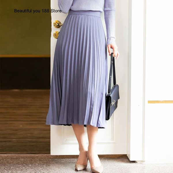 

autumn french 2021 high waist pleated skirt women's mid-length large skirts, Black