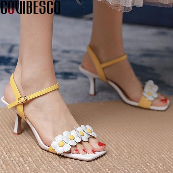 

sandals covibesco genuine leather flower women fashion elegant sweet party prom wedding pumps 2021 summer thin heels shoes woman, Black