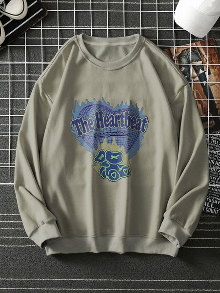 

men heart and slogan graphic drop shoulder sweatshirt p9dq#, Black
