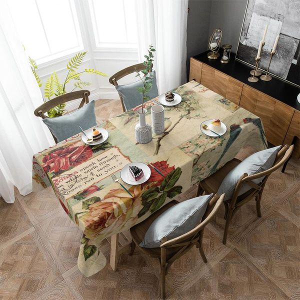 

table cloth brown bird red rose flower retro wedding decor waterproof tablecloth dinning runner