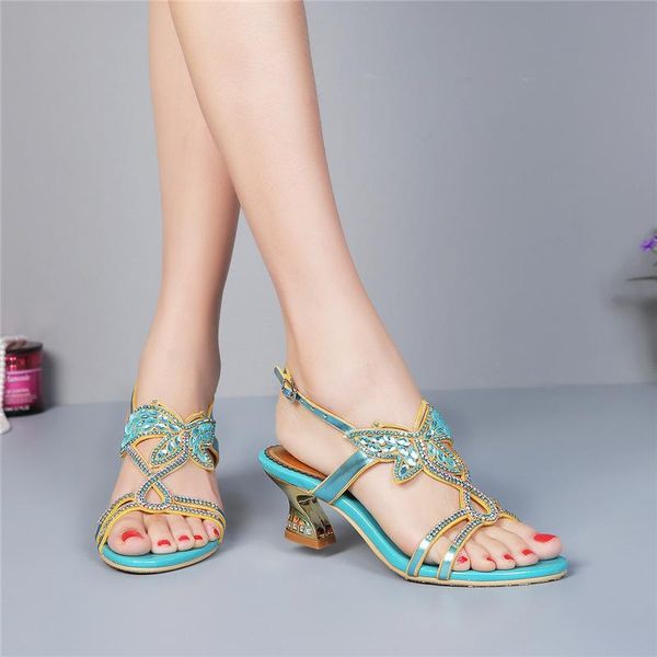 

sandals 2021 summer diamond high thick heel women's shoes luxury size, Black