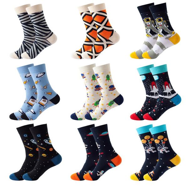 

men's socks colorful mens spaceship pattern casual printing sock women's sweat proof sports breathable happy style skateboard meia, Black