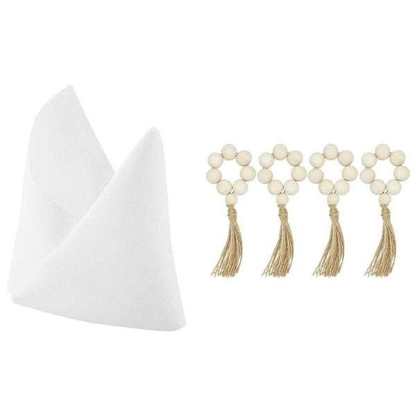 

napkin rings 10pcs polyester fabric with 4pcs wood bead garland tassels farmhouse beads rustic country decor