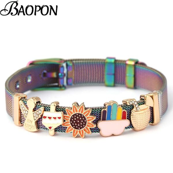 

link, chain 10mm angel charm slide beads watch keeper mesh bracelets for women brand simple vacation series bangles jewelry gift, Black