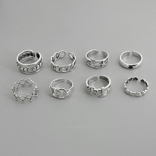 

cluster rings morivovog 925 sterling silver 8 style retro for women letter chain star moon heart punk fashionable jewelry, Golden;silver