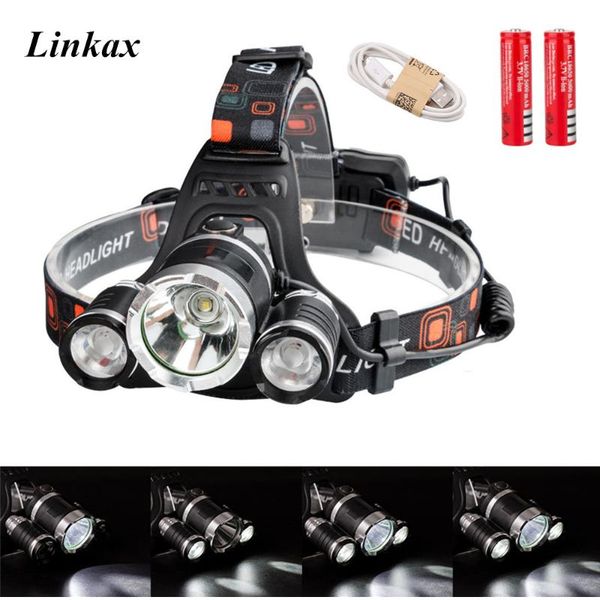 

headlight 6000 lumen xml t6+2r2 led usb rechargeable head lamp 18650 battery charger for camping/hunting/fishing headlamps