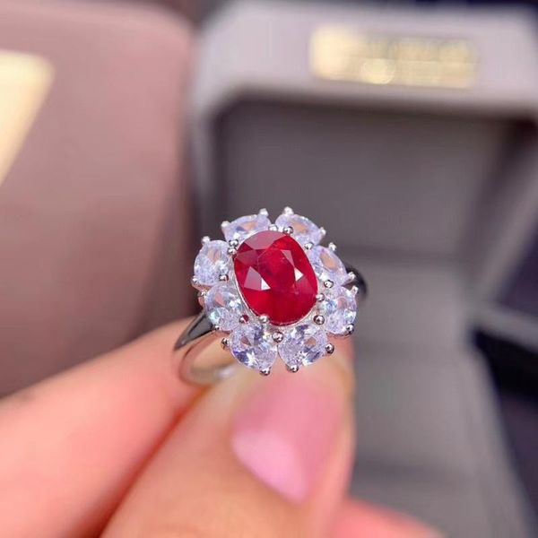 

the anniversary gift fashion ruby ring natural and real 925 sterling silver for men or women cluster rings, Golden;silver
