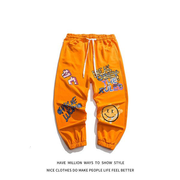 

men's pants smile printed sportswear for both men and wo, wo, casual street clothes, novelty in autumn spring, Black