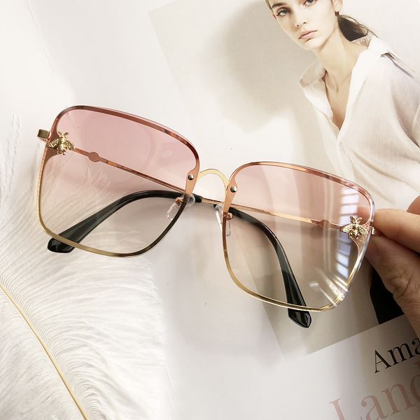 

sunglasses 2021 fashion lady oversize rimless square bee women men small glasses gradient sun female uv400a517, White;black