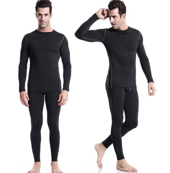 

men's thermal underwear men compression sets fleece for winter male tight bottom -dry warm lined long johns lightweight, Black;white